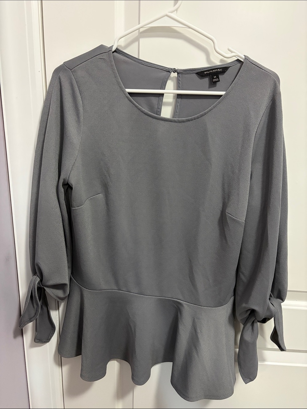 Banana Republic Gray Peplum Blouse with Tie Sleeves